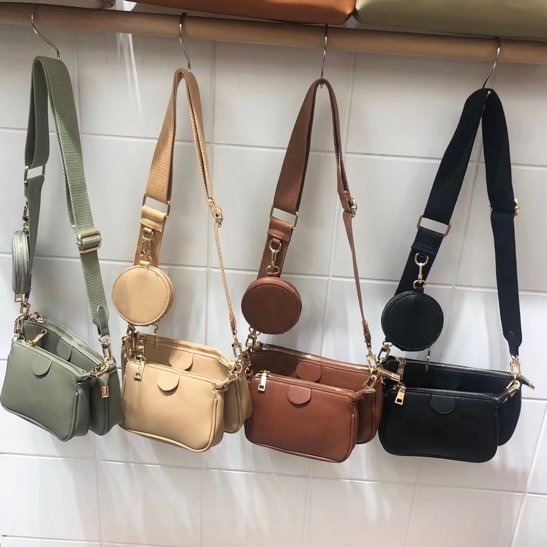 Fashion Solid Color PU Leather Shoulder Messenger Bag Casual Crossbody Bags Women Handbags Totes Bag 3 Sets Evening Clutch Purse