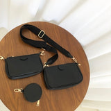 Fashion Solid Color PU Leather Shoulder Messenger Bag Casual Crossbody Bags Women Handbags Totes Bag 3 Sets Evening Clutch Purse