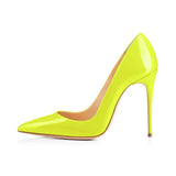 GENSHUO Brand Shoes 10 12CM Heels Women Shoes Pumps Stiletto Neon Yellow Sexy Party High Heels Shoes Big Size 10 11 12