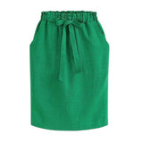 2020 New Spring Summer Elegant Midi Skirts Womens Office Pencil Skirt Cotton Elastic Waist Package Hip Skirt Bow Skirt Green