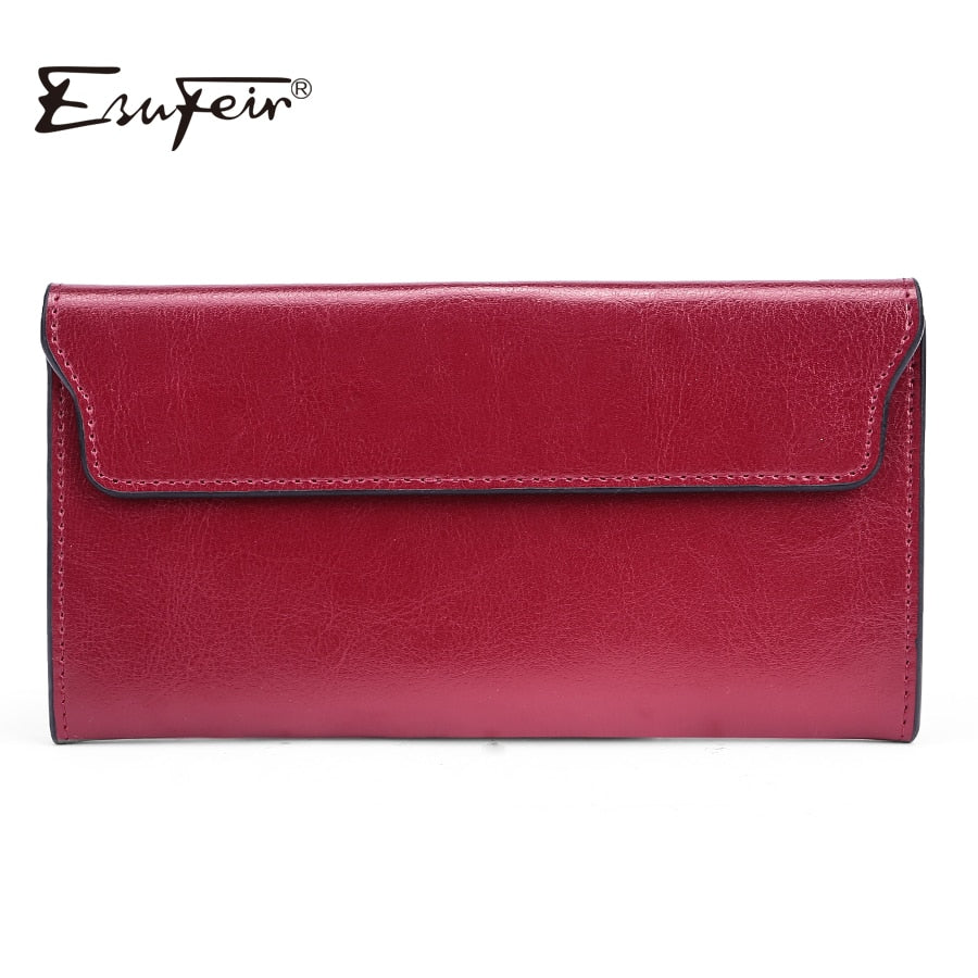 ESUFEIR Brand 2019 Fashion Genuine Leather Women Wallet Long Cowhide Multiple Cards Holder Clutch Female Purse Standard Wallets