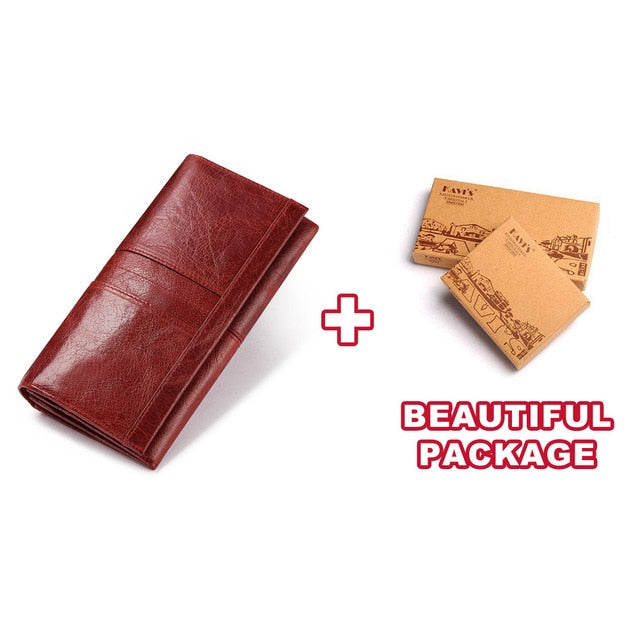 KAVIS Genuine Leather Women Clutch Wallet and Female Coin Purse Portomonee Clamp For Phone Bag Card Holder Handy Passport walet