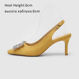 Women Pumps Fashion Ladies Rhinestone High Heels Shoes Soft Leather Heels Shoes Woman Pointed Toe Non-slip Brand Plus Size DE