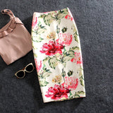 Women Skirts Summer Print Flowers Pencil Skirt Casual Skirts Knee-Length Plus Size Faldas Mujer Moda Jupe Femme