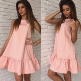 Fashion Female Summer Dress 2019 Casual Club Dress Red Pink Sleeveless Women Dress Vestidos Pleated MiNi Dress Women Clothing