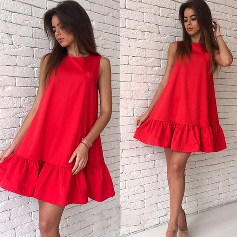 Fashion Female Summer Dress 2019 Casual Club Dress Red Pink Sleeveless Women Dress Vestidos Pleated MiNi Dress Women Clothing