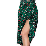 OOTN Vintage Leopard Print Long Skirts Women High Waist Midi Skirt Bow Tie 2019 Summer Sexy Split Wrap Skirt Ladies Green Beach