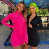 Hugcitar solid long sleeve high neck zipper high waist bodycon sexy stretchy dresses 2018 autumn winter women fashion casual set