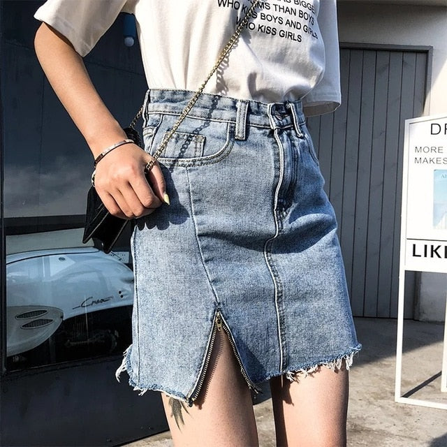 Duanyskiy Women Summer Black Blue Solid Casual High Waist Pencil Denim Skirts High Street Pockets Button All-matched Jeans Skirt