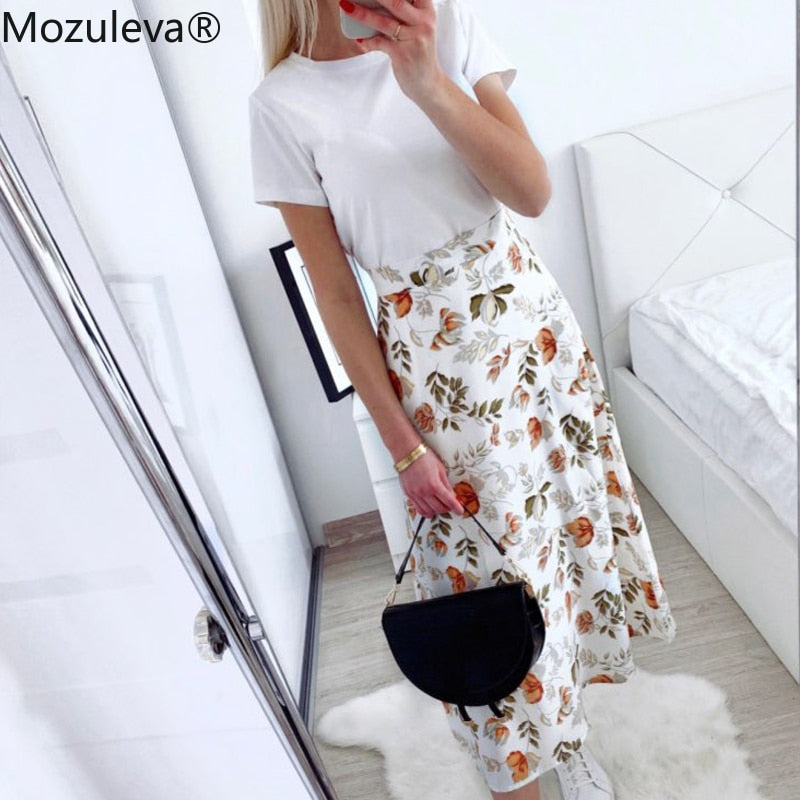 Mozuleva 2020 Spring Summer High Waist Chiffon Women Midi Skirts Casual Floral Print Female Skirt Maxi Beach Tutu Skirt femme