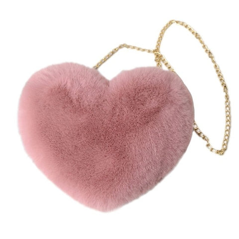 Fashion Women's Heart Shaped Faux Fur Crossbody Wallet Purse Chain Shoulder Bag Lady Handbag