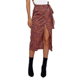 Hot Summer Sexy Women Lace Up Skirts Fashion High Waist Ruffles Loose Slim Long Wrap Skirt Ladies Leopard Beach Clothing Female