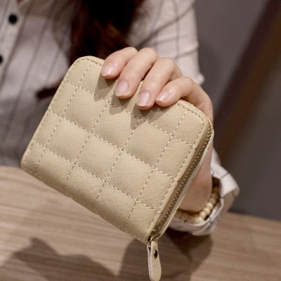 Women Short Wallets PU Leather Female Plaid Purses Nubuck Card Holder Wallet Fashion Woman Small Zipper Wallet With Coin Purse