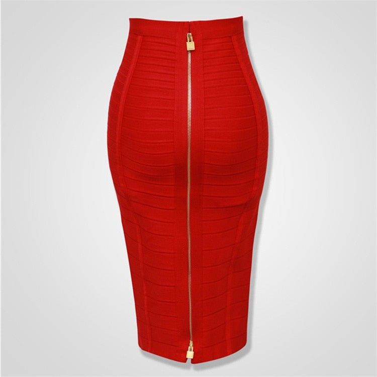 12 Colors Sexy Solid Zipper Orange Blue Black Bandage Skirt Women Elastic Bodycon Summer Plus Size XL XXL Pencil Skirts 58cm