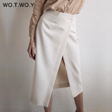 WOTWOY Summer Formal High-Waist Women Skirt 2020 Office Lady Mid-Calf Length Straight Women's Skirt Elegant White Skirt Femme