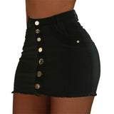 Women Button Denim Jeans Bodycon Mini Skirts Strench High Waist  Sexy Club Skirt Summer