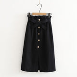 Women's Skirts Spring Korean Style Midi Knee Length Elegant Button High Waist Skirt Female Pleated School Long Skirt