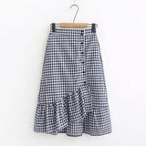 Women's Skirts Spring Korean Style Midi Knee Length Elegant Button High Waist Skirt Female Pleated School Long Skirt