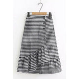 Women's Skirts Spring Korean Style Midi Knee Length Elegant Button High Waist Skirt Female Pleated School Long Skirt