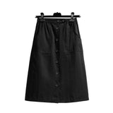 Women's Skirts Spring Korean Style Midi Knee Length Elegant Button High Waist Skirt Female Pleated School Long Skirt