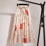 Women's Skirts Spring Korean Style Midi Knee Length Elegant Button High Waist Skirt Female Pleated School Long Skirt