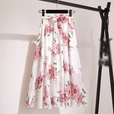 Women's Skirts Spring Korean Style Midi Knee Length Elegant Button High Waist Skirt Female Pleated School Long Skirt