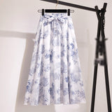 Women's Skirts Spring Korean Style Midi Knee Length Elegant Button High Waist Skirt Female Pleated School Long Skirt