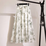 Women's Skirts Spring Korean Style Midi Knee Length Elegant Button High Waist Skirt Female Pleated School Long Skirt