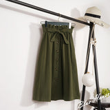 CRRIFLZ Summer Autumn Skirts Womens Midi Knee Length Korean Elegant Button High Waist Skirt Female Pleated School Skirt