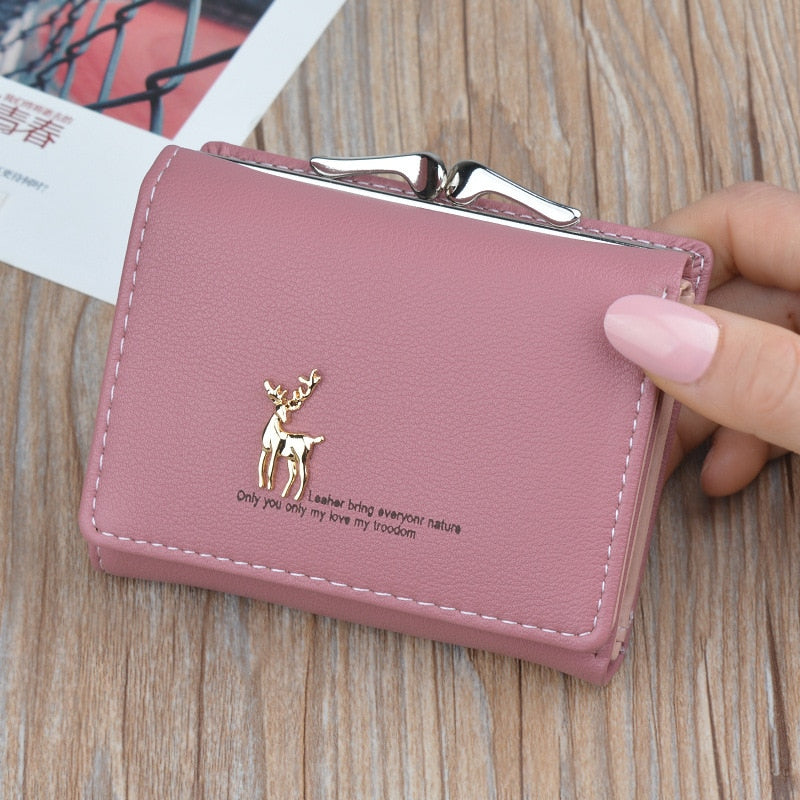 2020 Cartoon Leather Women Wallets Pocket Ladies Purse Clutch Wallet Women Short Card Holder Cute Girls Deer Wallet Portfel W061