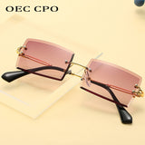 OEC CPO Fashion Popular Rimless Rectangle Sunglasses Women Men Shades Alloy Glasses UV400 O264