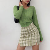 Women Split Details Plaid Mini Skirt with Under Shorts Mini Skort In Check