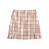 Women Split Details Plaid Mini Skirt with Under Shorts Mini Skort In Check