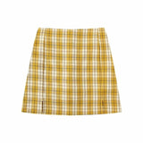 Women Split Details Plaid Mini Skirt with Under Shorts Mini Skort In Check