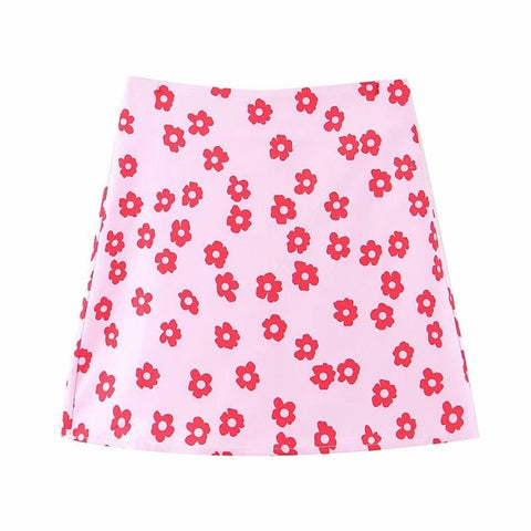 Mini skirt elegant boho skirts womens high waist skirt floral satin skirt short kawaii skirts womens pink skirt A line