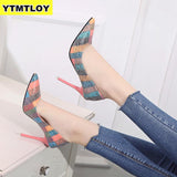 Plus Size 34-42 2019 Spell Color Women Pump  High Heels Single Shoes Female Summer Patent Leather Wedding Party Woman Gladiator