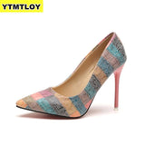 Plus Size 34-42 2019 Spell Color Women Pump  High Heels Single Shoes Female Summer Patent Leather Wedding Party Woman Gladiator