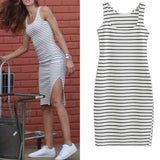 Women Casual Dress Summer Fashion Sexy Dress Slim Side Slit Stripe Vest Bottoming Dress Femme Tank Dresses