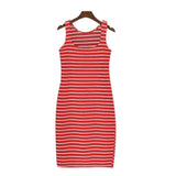 Women Casual Dress Summer Fashion Sexy Dress Slim Side Slit Stripe Vest Bottoming Dress Femme Tank Dresses