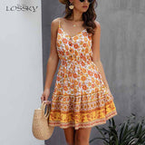 Lossky Summer Women Dress Buttons Cotton Mini Sundress Fashion Sexy Short Backless Slip Elastic Waist 2020 Sleeveless Dresses