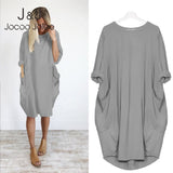 Women Casual Loose Dress with Pocket Ladies Fashion O Neck Long Tops Female T Shirt Dress Streetwear Plus Size 5XL vestidos