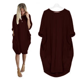 Women Casual Loose Dress with Pocket Ladies Fashion O Neck Long Tops Female T Shirt Dress Streetwear Plus Size 5XL vestidos