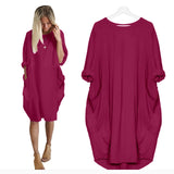 Women Casual Loose Dress with Pocket Ladies Fashion O Neck Long Tops Female T Shirt Dress Streetwear Plus Size 5XL vestidos