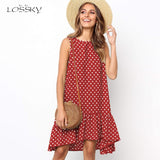 Lossky Women Summer Dress Polka Dot Chiffon Sleeveless Beach Mini Casual Yellow Sundress 2020 Fashion Plus Size Dress For Women