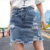 Duanyskiy Women Summer Black Blue Solid Casual High Waist Pencil Denim Skirts High Street Pockets Button All-matched Jeans Skirt