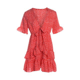 2020 Fashion Women Polka Dot Boho Ruffle Mini Dress Knot V-Neck Party Summer Beach Holiday Dresses Women Vestidos