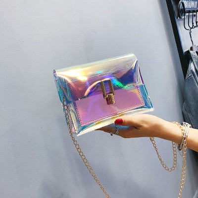 Fashion Women Handbags Laser Clear Transparent Tote Hologram Handbag Purse Shoulder Bag Coin Purses