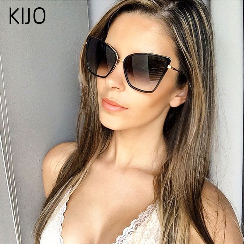 2019 New Brand Designer Cateye Sunglasses Women Vintage Metal Glasses For Women Mirror Retro Lunette De Soleil Femme UV400