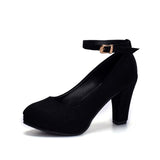 Ankle Strap High Heels Sweet Women's Pumps Flock Woman Thick Flock Platform Mary Jane Women Party Shoes Buckle Ladies Footwear