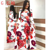 Elegant autumn Women's Dress 2020 Casual Bohemia Flower Print Maxi Dresses Fashion Hollow Out Tunic Vestidos Dress Plus Size 5XL